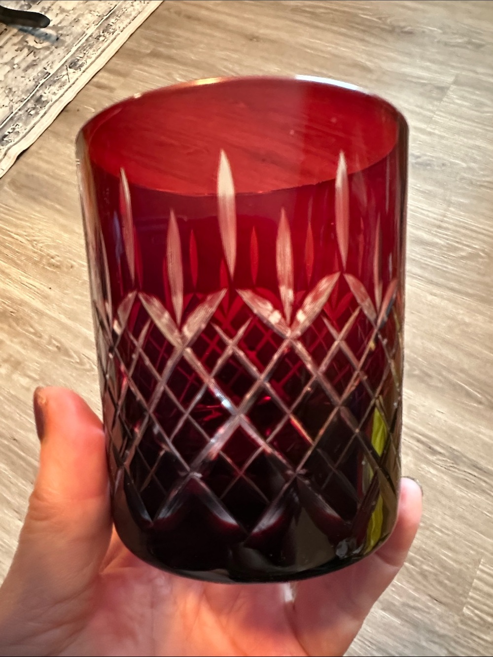 Cut Crystal Tumbler in Deep Ruby Red